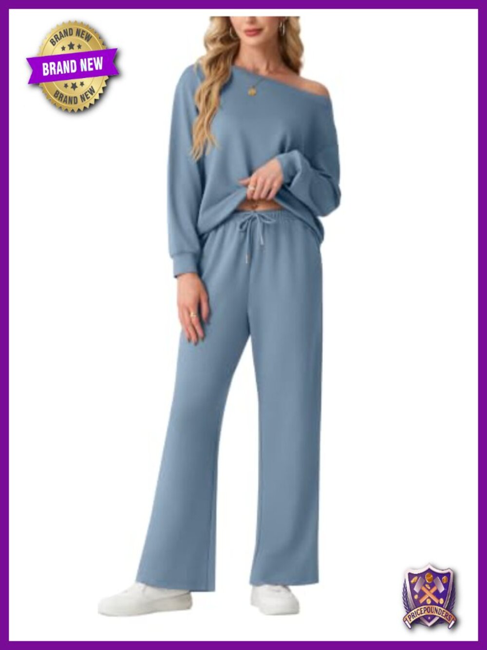 Women's 2 Piece Athleisure Set Off Shoulder Sweatshirt Wide Leg Sweatpants